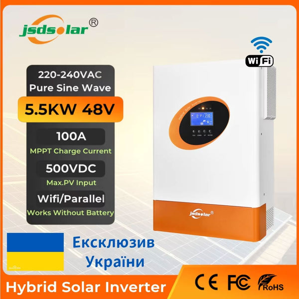 2024 New jsdsolar 5.5KW Hybrid Solar Inverter 48V 220V MPPT 100A Solar Charger Pure Sine Wave Solar Inverter With Parallel& WIFI