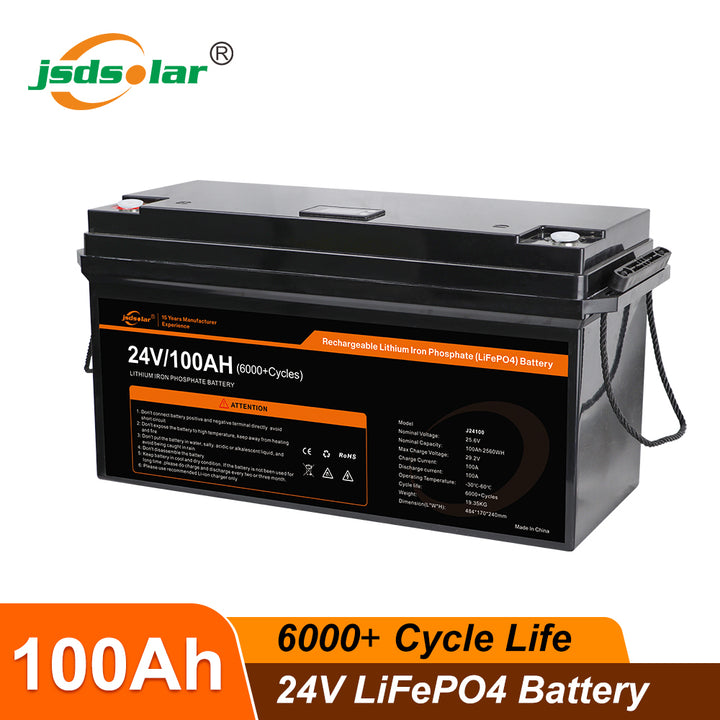 24V 100AH LiFePO4 Deep Cycle lithium iron Battery 2560W BMS Solar